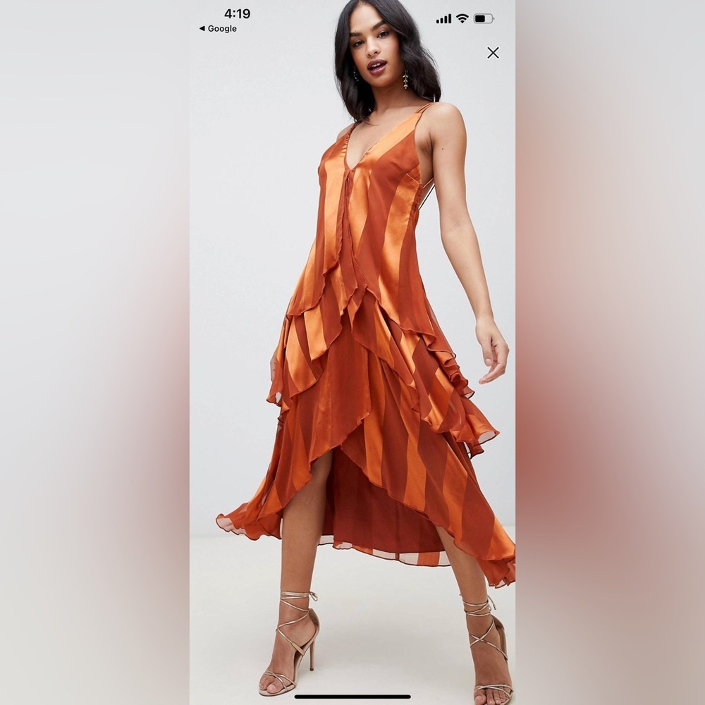 NWT Asos Design Tall Burnt Orange Tiered Backless Midmaxi Dress Women Size 10 US